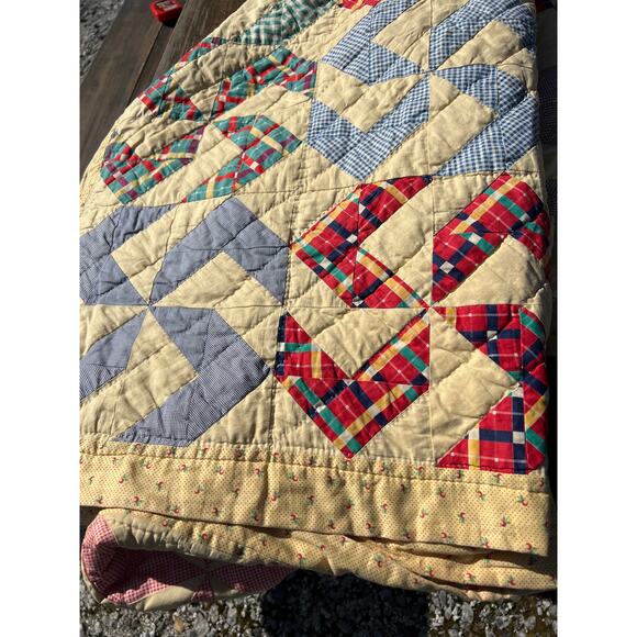 Vintage Crazy Ann Pinwheel Quilt 72x88 Gingham Cottage Farmhouse Grandmillenial - Picture 8 of 11